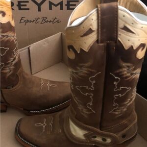 ReyMe Brown Embroidered Western Women’s Cowboy Boots detachable boot strap
